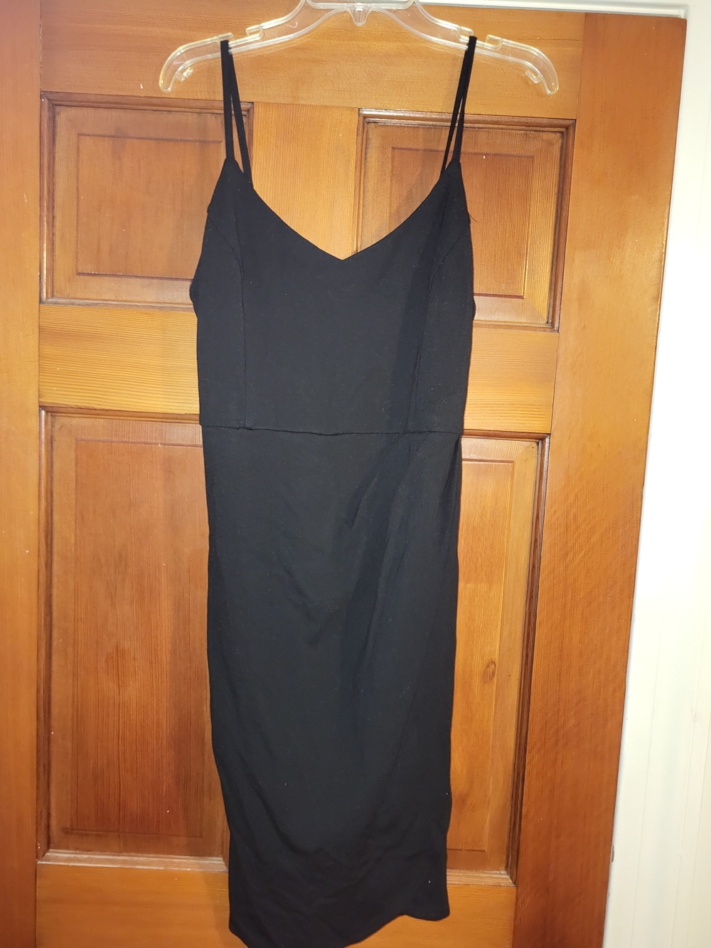 Black Midi Slip Dress with Spaghetti Straps